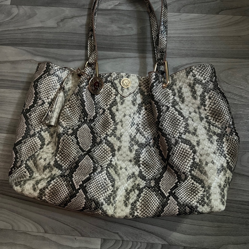 Anne Klein Black and Gray Snakeskin Tote
